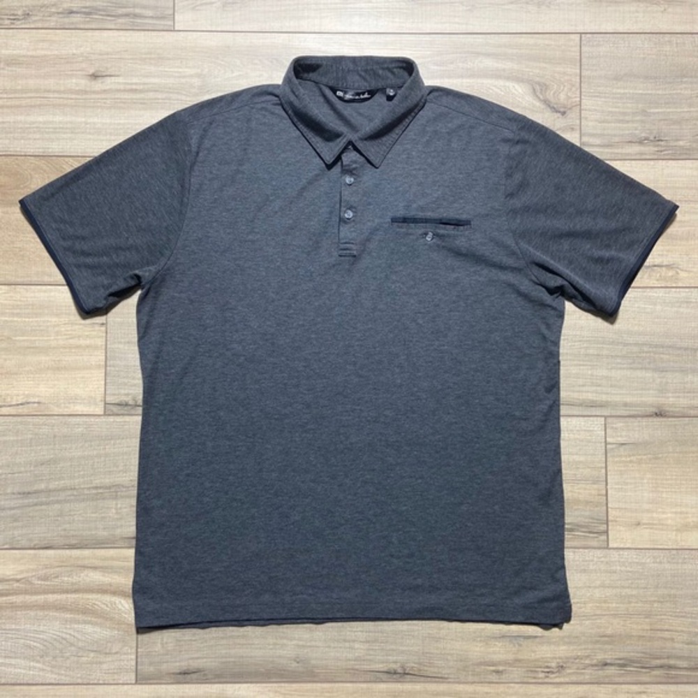 Travis Mathew Mens Short‎ Sleeve Polo Shirt Gray Size XL Black Trim EUC